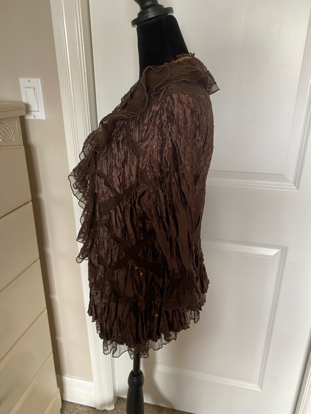 Brown Ruffled Lace Layered Jacket - Picture 2 of 4